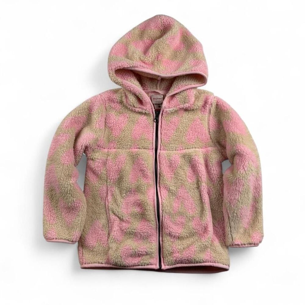 Hanna Andersson Girls 5 Pink Cream Fleece Jacket Hooded Full Zip Coat